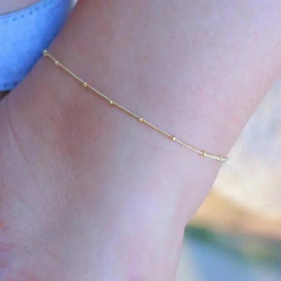 💛GORGEOUS ROUNDED BEADS ANKLET ESSENTIAL CHAIN SOLID GOLD BRACELET, ELDM22337 - Picture 3 of 13